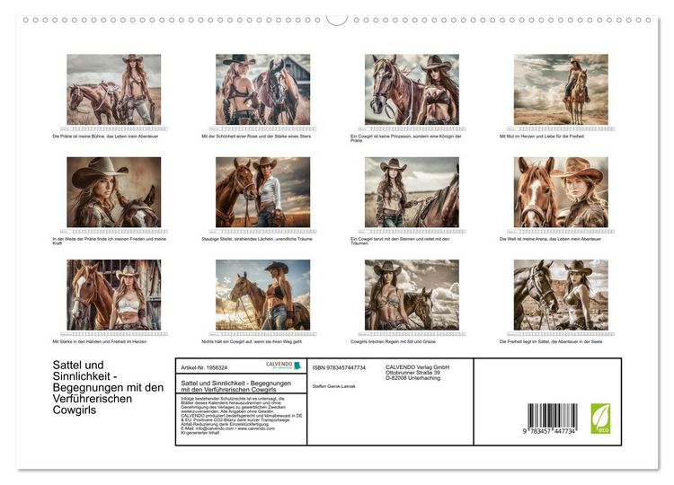 Produktbild: Sattel und Sinnlichkeit - Begegnungen mit den Verf&uuml;hrerischen Cowgirls (hochwertiger Premium Wandkalender 2026 DIN A2 quer), Kunstdruck in Hochglanz