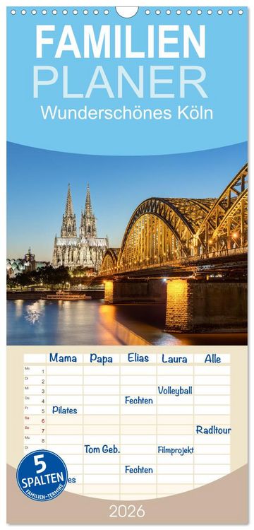 Produktbild: Familienplaner 2026 - Wundersch&ouml;nes K&ouml;ln mit 5 Spalten (Wandkalender, 21 x 45 cm) CALVENDO