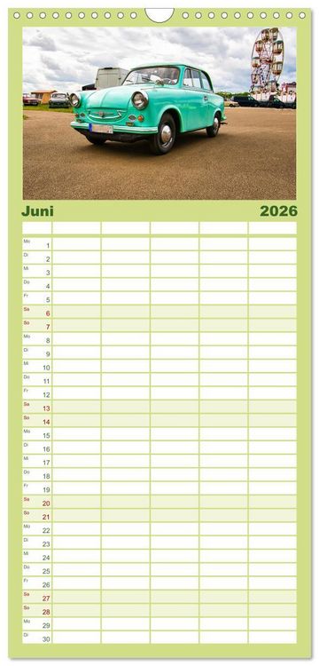 Produktbild: Familienplaner 2026 - Trabi-Kult mit 5 Spalten (Wandkalender, 21 x 45 cm) CALVENDO