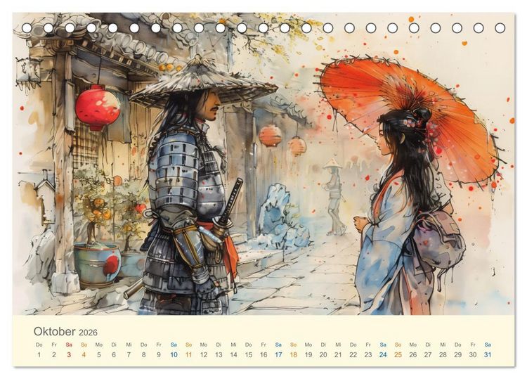 Produktbild: Samurai - whimsical inked style (Tischkalender 2026 DIN A5 quer), CALVENDO Monatskalender