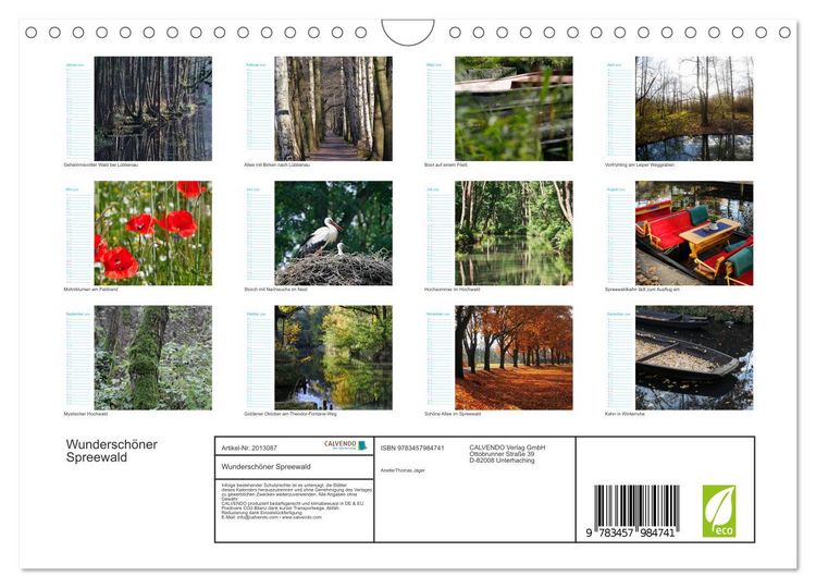 Produktbild: Wundersch&ouml;ner Spreewald (Wandkalender 2026 DIN A4 quer), CALVENDO Monatskalender