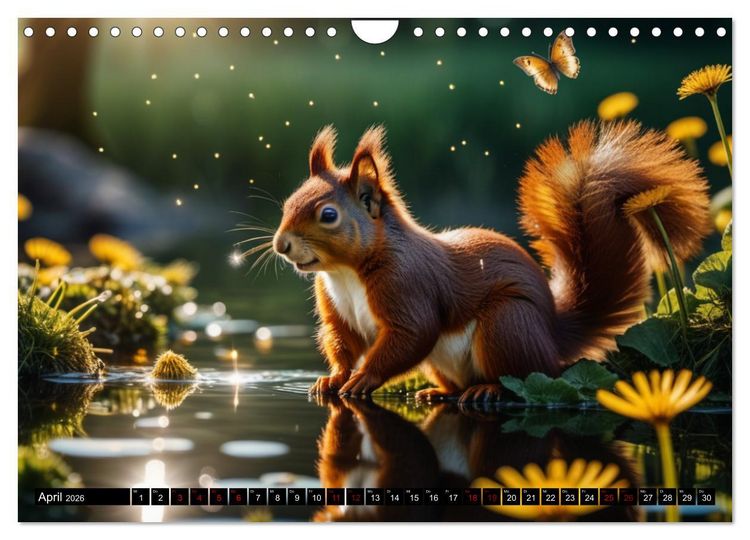 Produktbild: Rote Eichh&ouml;rnchen - zauberhaft anders mit KI (Wandkalender 2026 DIN A4 quer), CALVENDO Monatskalender