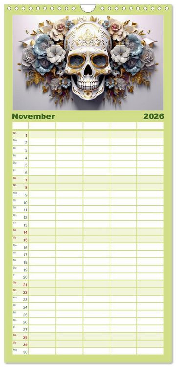 Produktbild: Familienplaner 2026 - Skull Flower - Totenkopf ART mit 5 Spalten (Wandkalender, 21 x 45 cm) CALVENDO