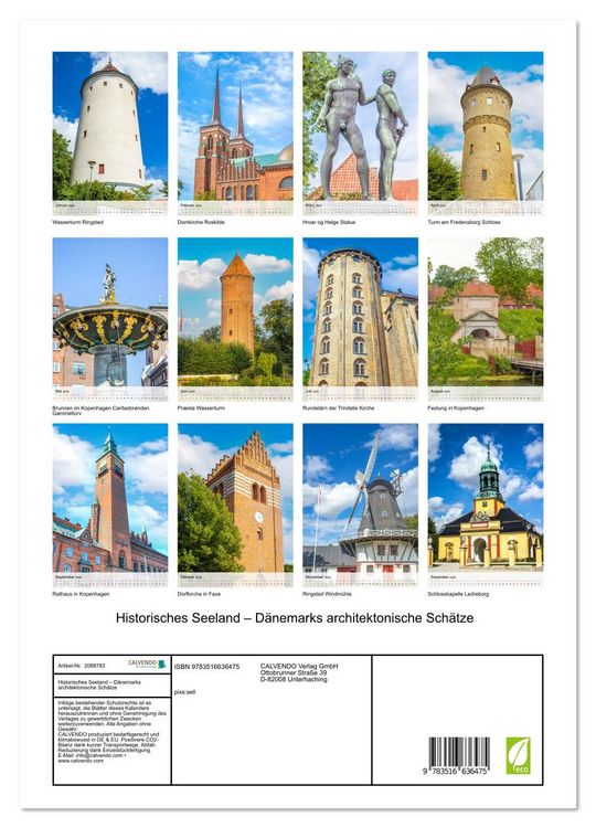 Produktbild: Historisches Seeland &ndash; D&auml;nemarks architektonische Sch&auml;tze (Wandkalender 2026 DIN A3 hoch), CALVENDO Monatskalender