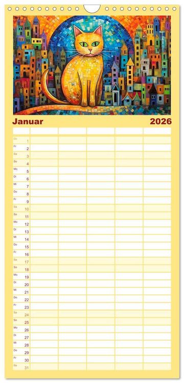 Produktbild: Familienplaner 2026 - Lustige Katzen im Stil der Meister mit 5 Spalten (Wandkalender, 21 x 45 cm) CALVENDO