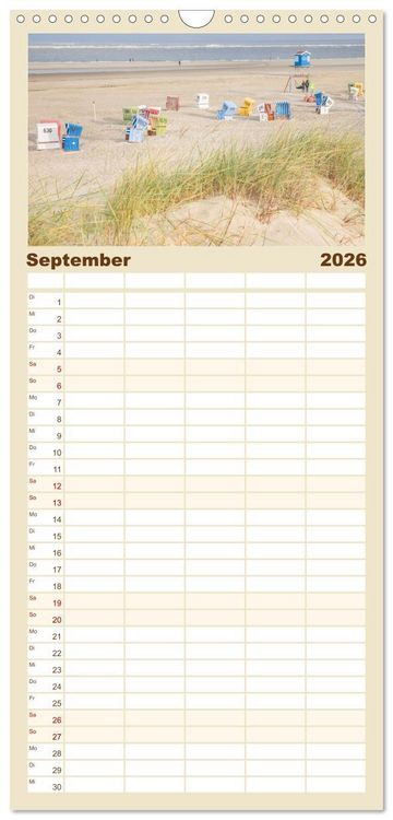 Produktbild: Familienplaner 2026 - Am Strand von Langeoog mit 5 Spalten (Wandkalender, 21 x 45 cm) CALVENDO