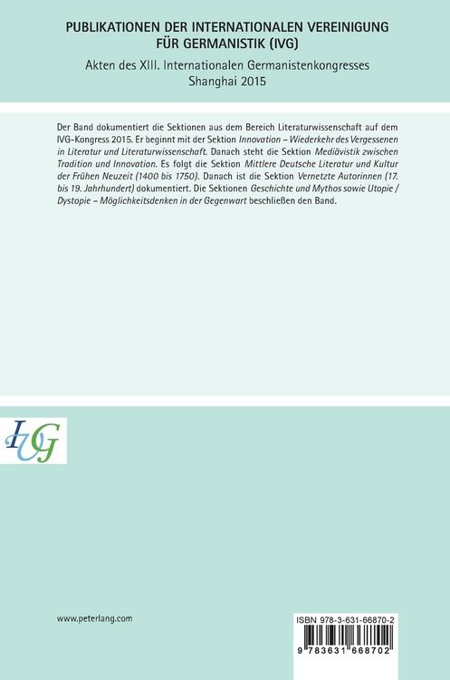 Produktbild: Akten des XIII. Internationalen Germanistenkongresses Shanghai 2015 -Germanistik zwischen Tradition und Innovation