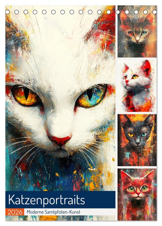 Produktbild: Katzenportraits. Moderne Samtpfoten-Kunst (Tischkalender 2026 DIN A5 hoch), CALVENDO Monatskalender