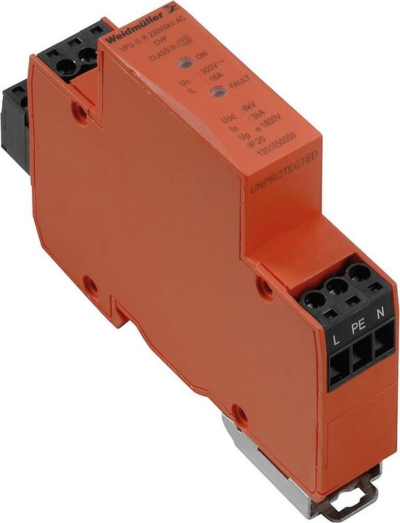 Produktbild: Weidm&uuml;ller 1351650000 VPU III R 230V/6kV &Uuml;berspannungsschutz-Ableiter &Uuml;berspannungsschutz f&uuml;r: Verteilerschrank 3 kA 1 St.