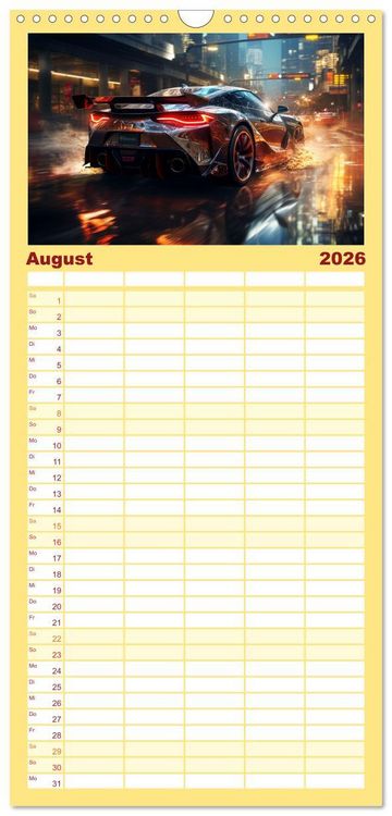 Produktbild: Familienplaner 2026 - Sportwagen Fantasien mit 5 Spalten (Wandkalender, 21 x 45 cm) CALVENDO