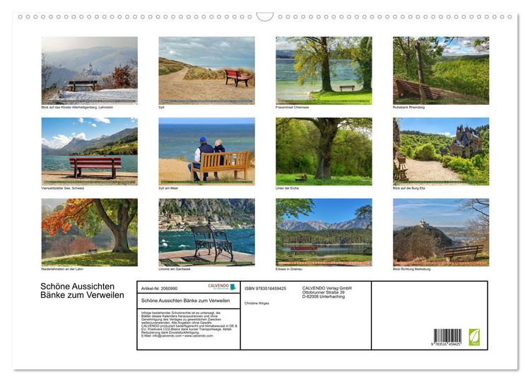 Produktbild: Sch&ouml;ne Aussichten B&auml;nke zum Verweilen (Wandkalender 2026 DIN A2 quer), CALVENDO Monatskalender