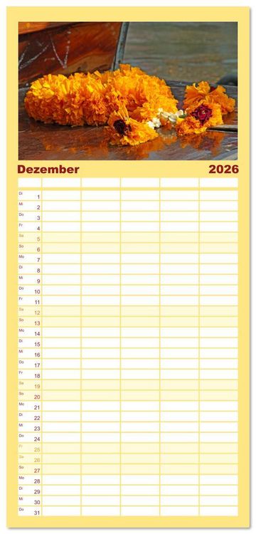 Produktbild: Familienplaner 2026 - Asien - Farbenfrohe Blumenketten mit 5 Spalten (Wandkalender, 21 x 45 cm) CALVENDO