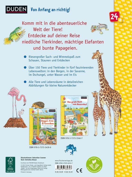 Produktbild: Duden 24+: Igel, Frosch & Elefant: Das gro&szlig;e Wimmelbuch der Tiere