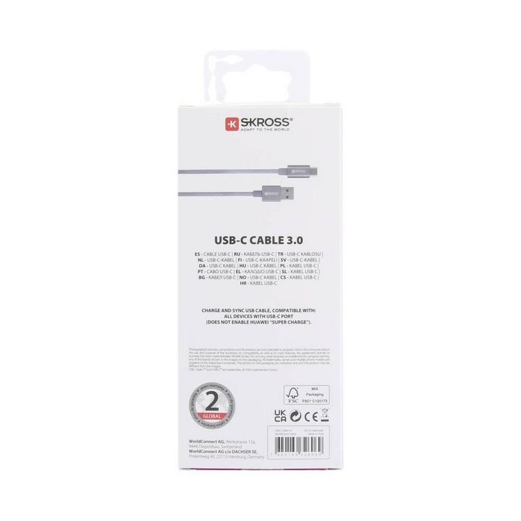 Produktbild: Skross USB-Kabel USB 3.2 Gen1 USB-A Stecker 1.20 m Spacegrau Rund, Flexibel, Stoff-Ummantelung SKCA0012A-C120CN