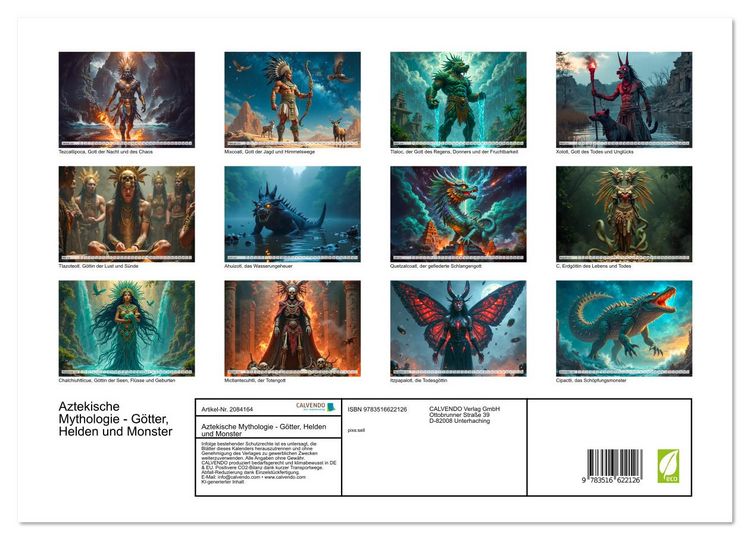 Produktbild: Aztekische Mythologie - G&ouml;tter, Helden und Monster (hochwertiger Premium Wandkalender 2026 DIN A2 quer), Kunstdruck in Hochglanz