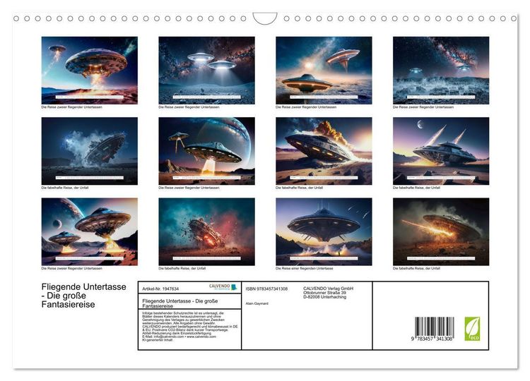Produktbild: Fliegende Untertasse - Die gro&szlig;e Fantasiereise (Wandkalender 2026 DIN A3 quer), CALVENDO Monatskalender
