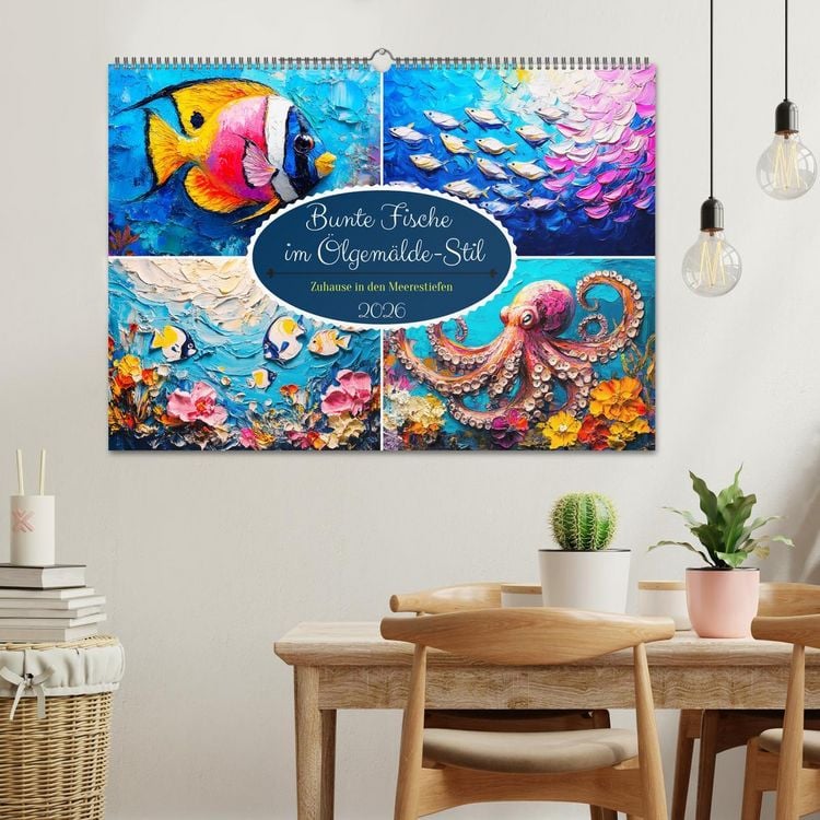 Produktbild: Bunte Fische im &Ouml;lgem&auml;lde-Stil. Zuhause in den Meerestiefen (Wandkalender 2026 DIN A2 quer), CALVENDO Monatskalender