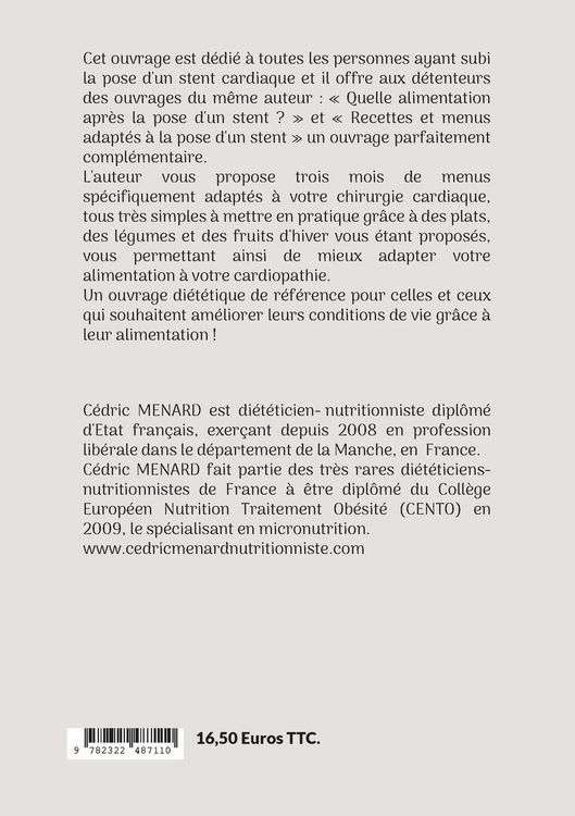 Produktbild: Menus d'hiver adapt&eacute;s &agrave; la pose d'un stent cardiaque.