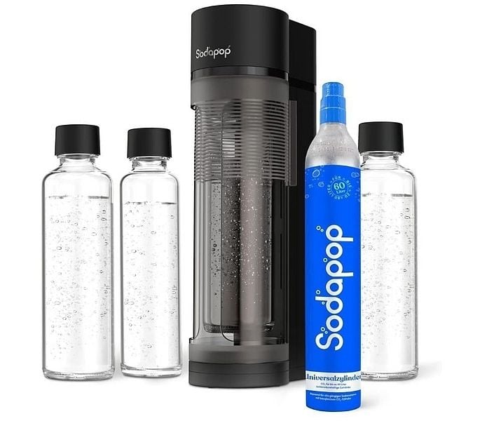 Produktbild: SODAPOP Wassersprudler Logan matt schwarz, 2x 850ml + 1x 600ml Glasflaschen + 1x CO&sup2; Zylinder