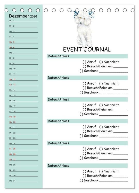 Produktbild: B-DAY PLANER - Aquarell Hunderassen - F&uuml;r Termine, Geschenke, Eventdetails & mehr (Tischkalender 2026 DIN A5 hoch), CALVENDO Monatskalender