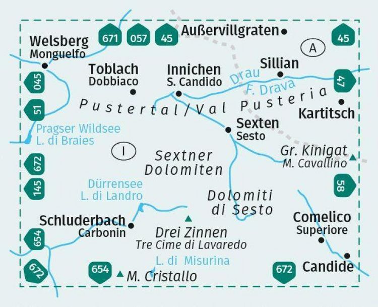 Produktbild: KOMPASS Wanderkarte 657 Sextner Dolomiten, Hochpustertal / Dolomiti di Sesto, Alta Pusteria 1:25.000