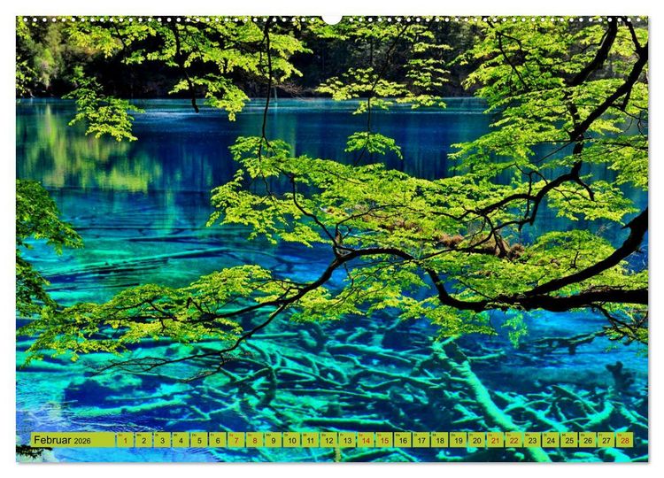 Produktbild: Die magischen Gew&auml;sser von Jiuzhaigou und Huanglong (hochwertiger Premium Wandkalender 2026 DIN A2 quer), Kunstdruck in Hochglanz
