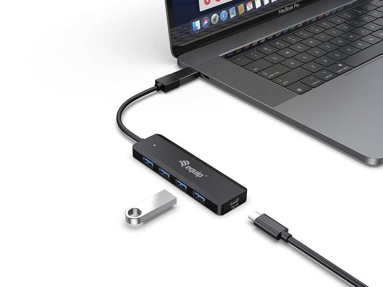Produktbild: Equip 128959 USB-Hub 5 Port USB-A USB 3.0 5 GBit/s mit USB-C&reg; Stecker Schwarz Hub + USB-C-adapter