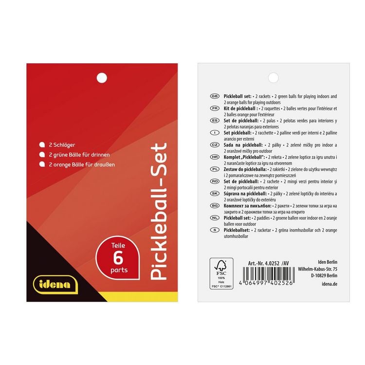 Produktbild: Idena Pickleball Set 2 Schl&auml;ger/4 B&auml;lle 6 Teile