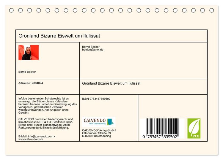 Produktbild: Gr&ouml;nland Bizarre Eiswelt um Ilulissat (Tischkalender 2026 DIN A5 quer), CALVENDO Monatskalender
