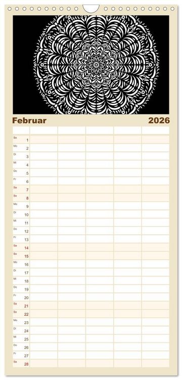 Produktbild: Familienplaner 2026 - Entspannung und Ruhe durch Mandalas mit 5 Spalten (Wandkalender, 21 x 45 cm) CALVENDO