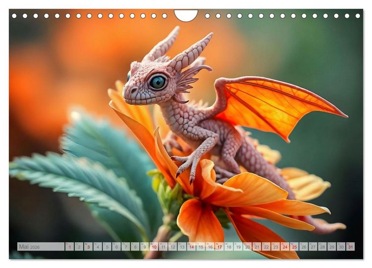 Produktbild: Regenbogenschuppen - Die geheime Welt der magischen Miniatur Drachen (Wandkalender 2026 DIN A4 quer), CALVENDO Monatskalender