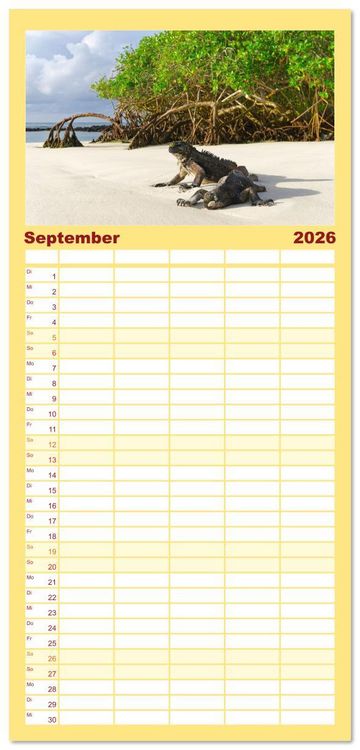 Produktbild: Familienplaner 2026 - Entdecke Galapagos mit 5 Spalten (Wandkalender, 21 x 45 cm) CALVENDO