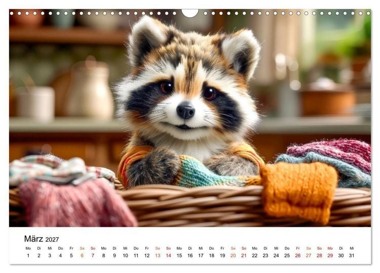 Produktbild: Waschb&auml;ren - Klein. Knuddelig. Herzerw&auml;rmend. (Wandkalender 2027 DIN A3 quer), CALVENDO Monatskalender