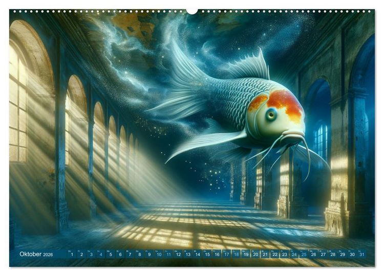 Produktbild: Klang der Stille - Kois aus der KI Dimension (hochwertiger Premium Wandkalender 2026 DIN A2 quer), Kunstdruck in Hochglanz