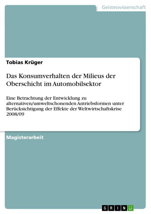 Produktbild: Das Konsumverhalten der Milieus der Oberschicht im Automobilsektor