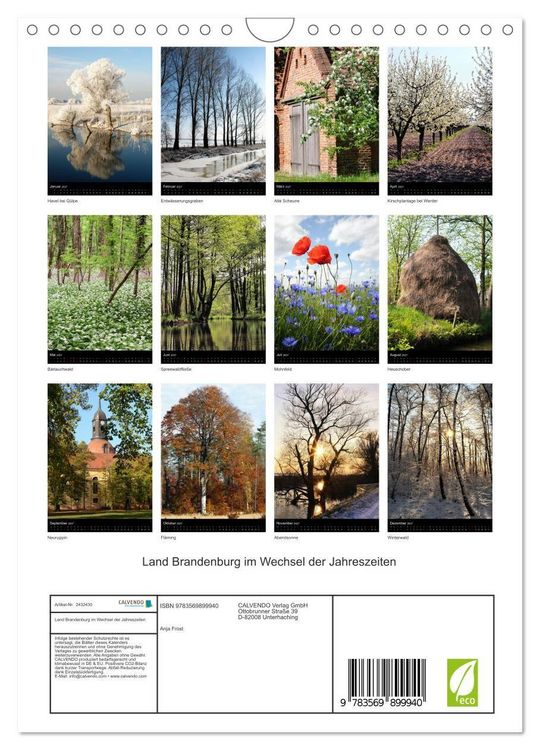 Produktbild: Land Brandenburg im Wechsel der Jahreszeiten (Wandkalender 2027 DIN A4 hoch), CALVENDO Monatskalender