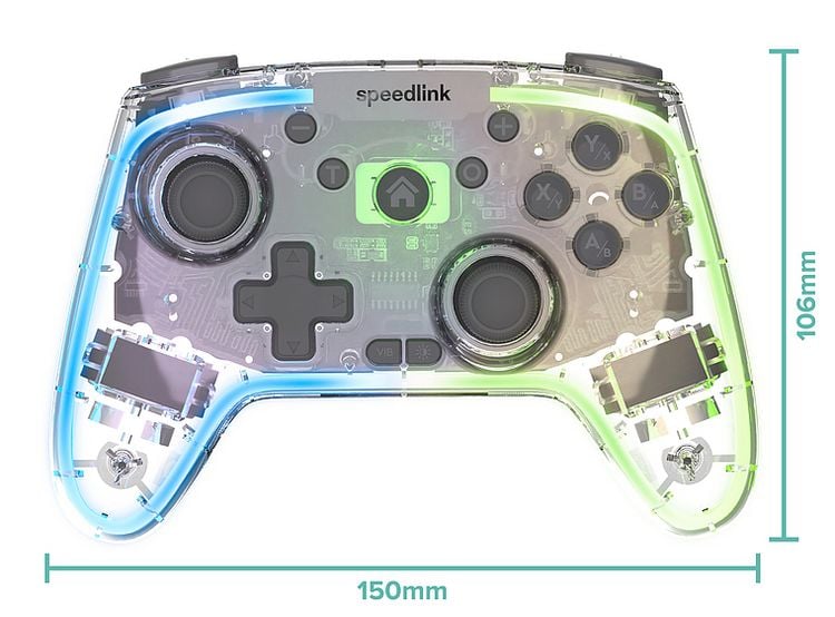 Produktbild: SPEEDLINK RAIT NX RGB Gamepad - Wireless/Wired - for PC/Android/Switch OLED/Lite, clear transparent
