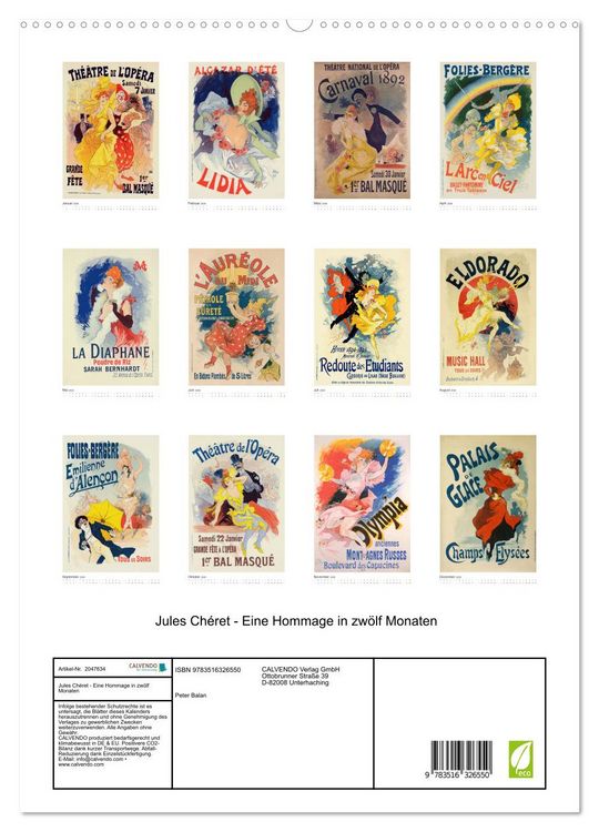 Produktbild: Jules Ch&eacute;ret - Eine Hommage in zw&ouml;lf Monaten (hochwertiger Premium Wandkalender 2026 DIN A2 hoch), Kunstdruck in Hochglanz
