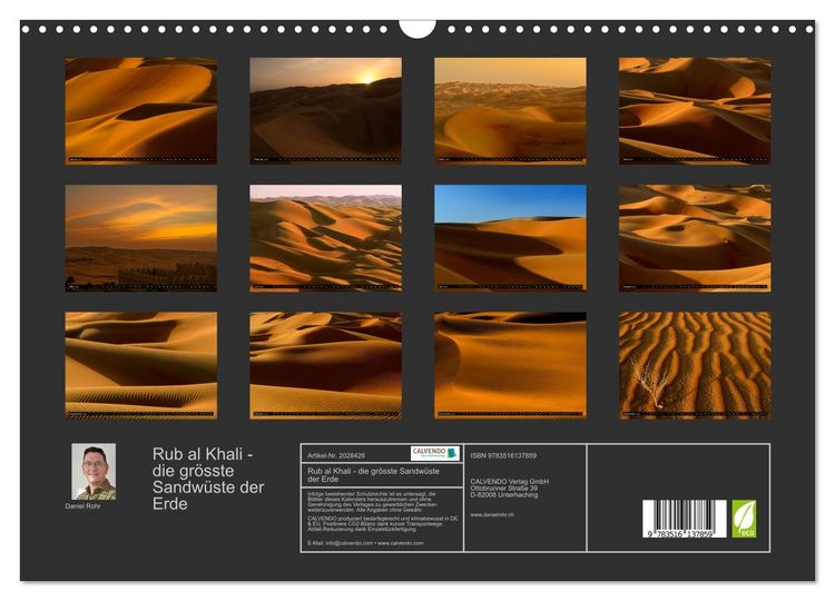 Produktbild: Rub al Khali - die gr&ouml;sste Sandw&uuml;ste der Erde (Wandkalender 2026 DIN A3 quer), CALVENDO Monatskalender