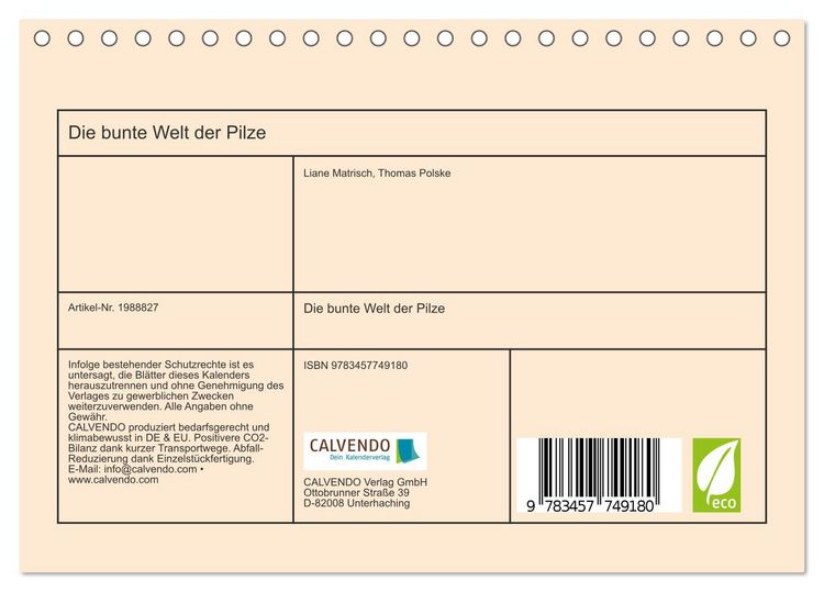 Produktbild: Die bunte Welt der Pilze (Tischkalender 2026 DIN A5 quer), CALVENDO Monatskalender