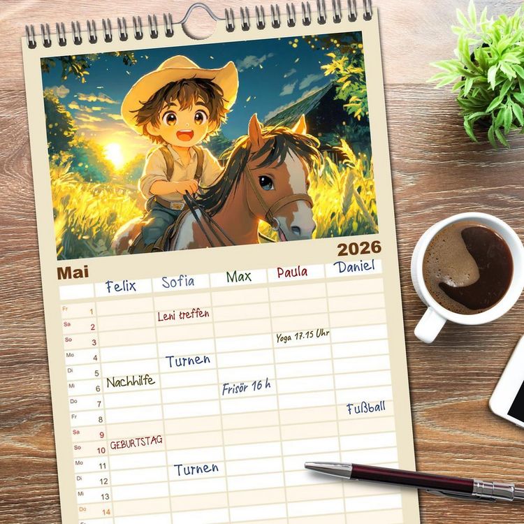 Produktbild: Familienplaner 2026 - Kleine Farmer. Niedliche Jungs mit ihren tierischen Freunden mit 5 Spalten (Wandkalender, 21 x 45 cm) CALVENDO