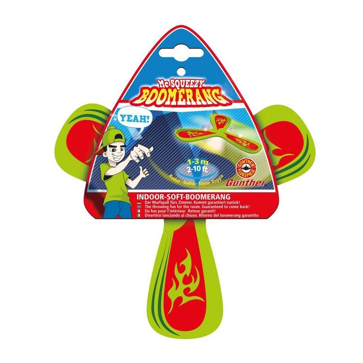 Produktbild: Paul G&uuml;nther 1543 - Mc Squeezy Boomerang, Schaumstoff, 21cm, Radius 1-3 Meter, ab 5 Jahren