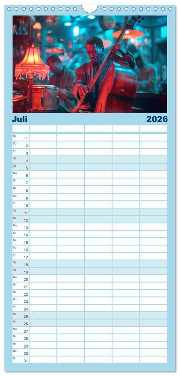 Produktbild: Familienplaner 2026 - Jazz Geschichten um Mitternacht mit 5 Spalten (Wandkalender, 21 x 45 cm) CALVENDO