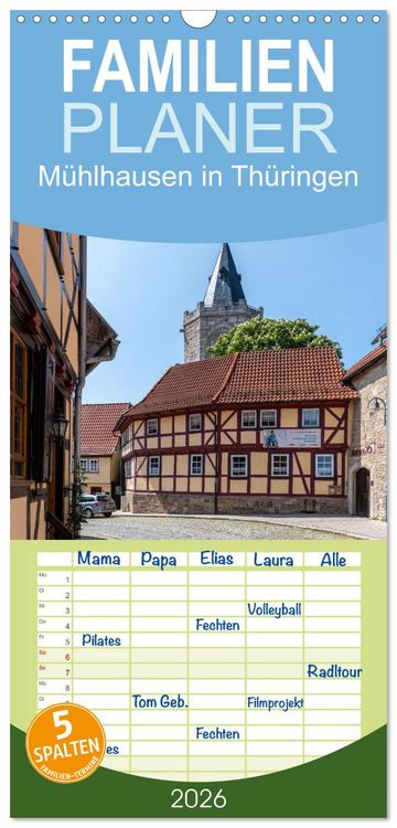 Produktbild: Familienplaner 2026 - M&uuml;hlhausen in Th&uuml;ringen mit 5 Spalten (Wandkalender, 21 x 45 cm) CALVENDO