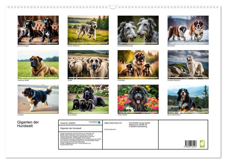 Produktbild: Giganten der Hundwelt (Wandkalender 2026 DIN A2 quer), CALVENDO Monatskalender