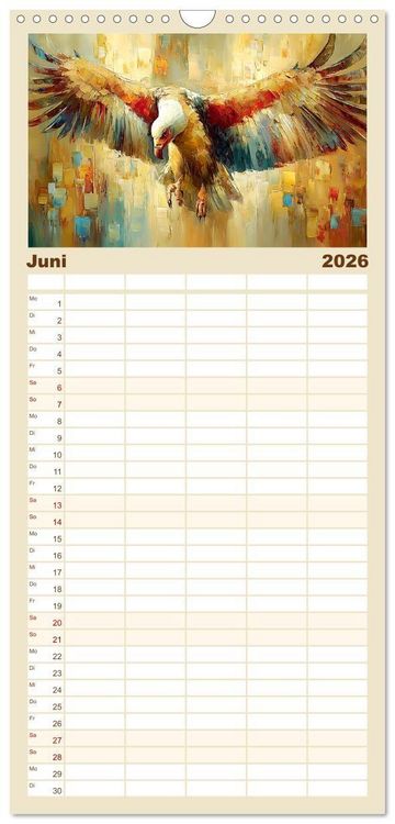 Produktbild: Familienplaner 2026 - Majest&auml;ten der L&uuml;fte. Raubv&ouml;gel zwischen Himmel und Kunst mit 5 Spalten (Wandkalender, 21 x 45 cm) CALVENDO
