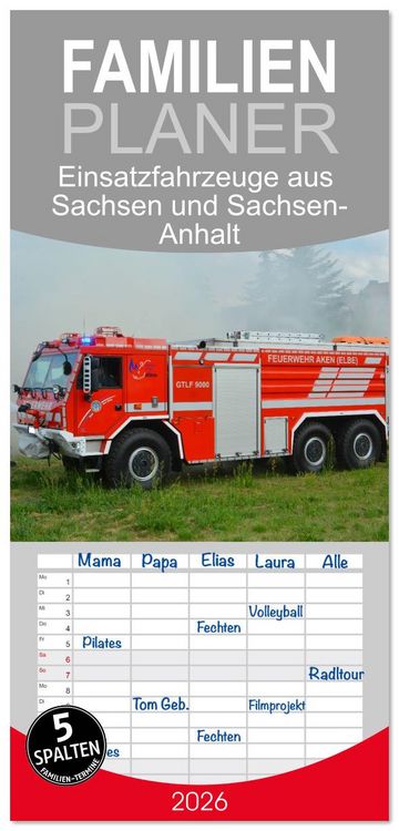 Produktbild: Familienplaner 2026 - Einsatzfahrzeuge aus Sachsen und Sachsen-Anhalt mit 5 Spalten (Wandkalender, 21 x 45 cm) CALVENDO