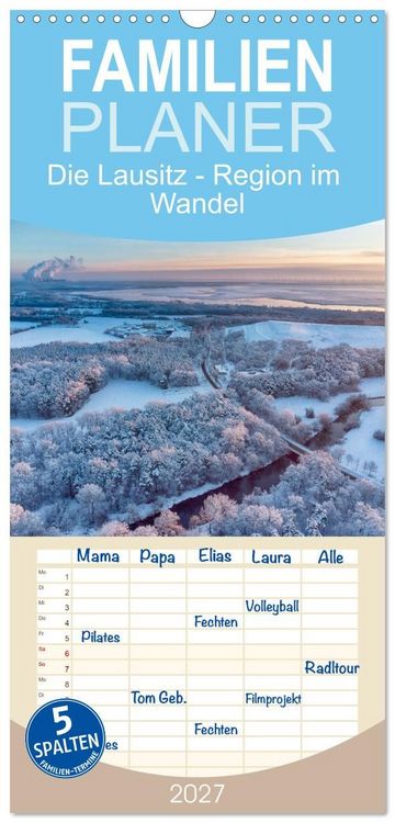 Produktbild: Familienplaner 2027 - Die Lausitz - Region im Wandel mit 5 Spalten (Wandkalender, 21 x 45 cm) CALVENDO