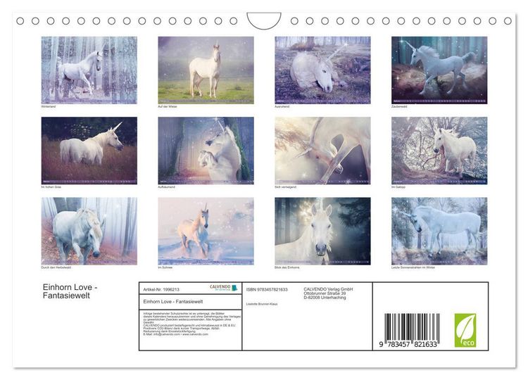 Produktbild: Einhorn Love - Fantasiewelt (Wandkalender 2026 DIN A4 quer), CALVENDO Monatskalender