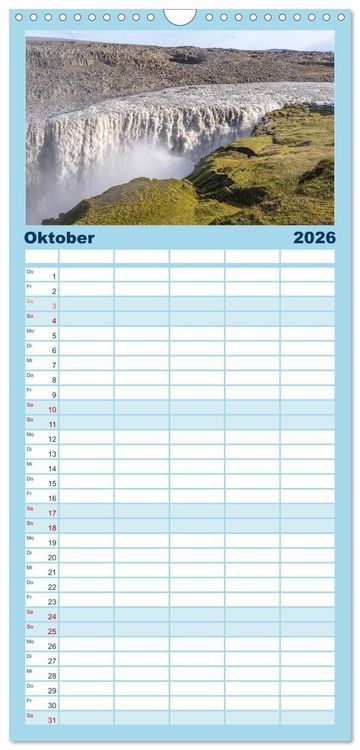 Produktbild: Familienplaner 2026 - Island - Gletscher, Wasserf&auml;lle, Hei&szlig;e Quellen mit 5 Spalten (Wandkalender, 21 x 45 cm) CALVENDO